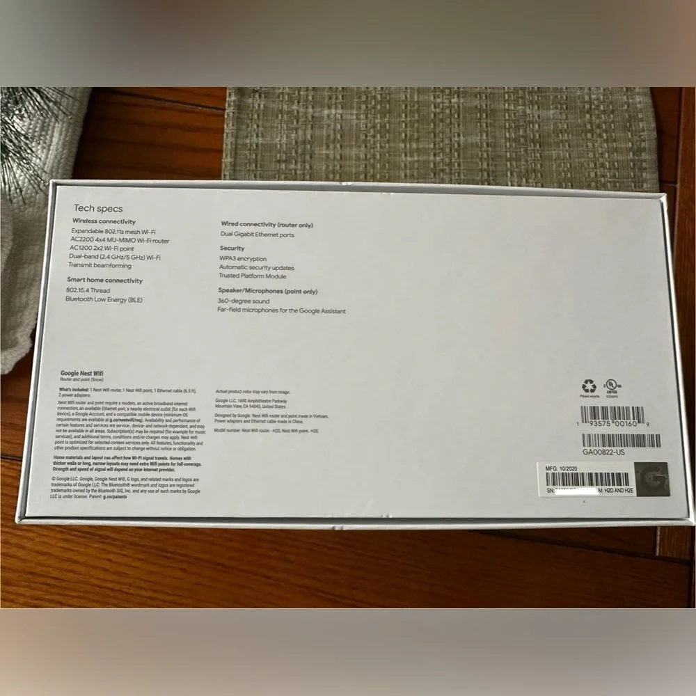 Google Nest Wifi 3 Pack (AC2200 Mesh Router with 2 Points) w/6600 Sq Ft Coverage